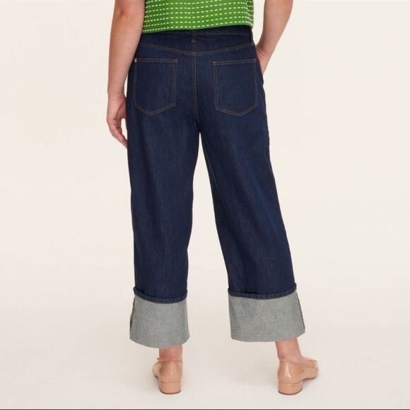 KATE SPADE Jeans NWT Wide Leg Cuffed High Waist Dark Wash Size 10 - Picture 2 of 7